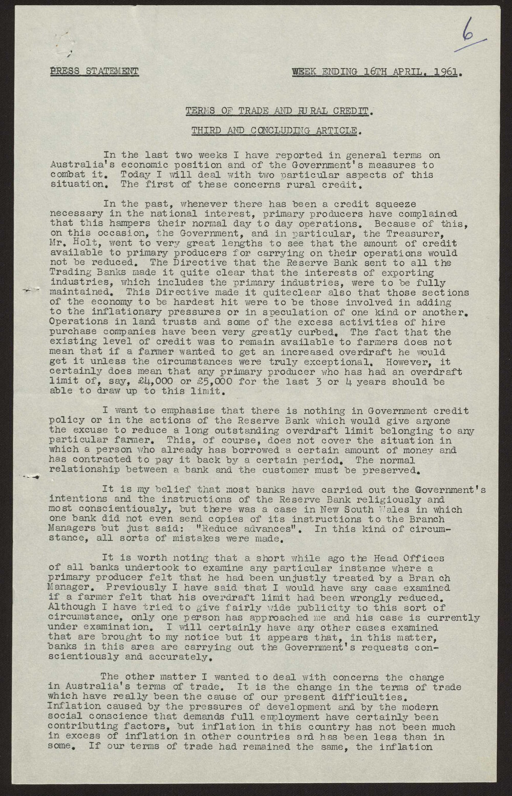 Terms of trade and rural credit - 3rd and concluding article