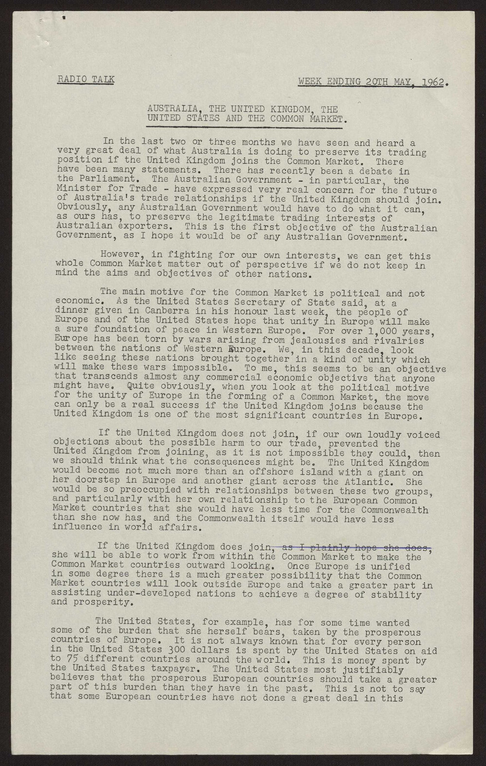 Australia, the United Kingdom, the United States and the common market