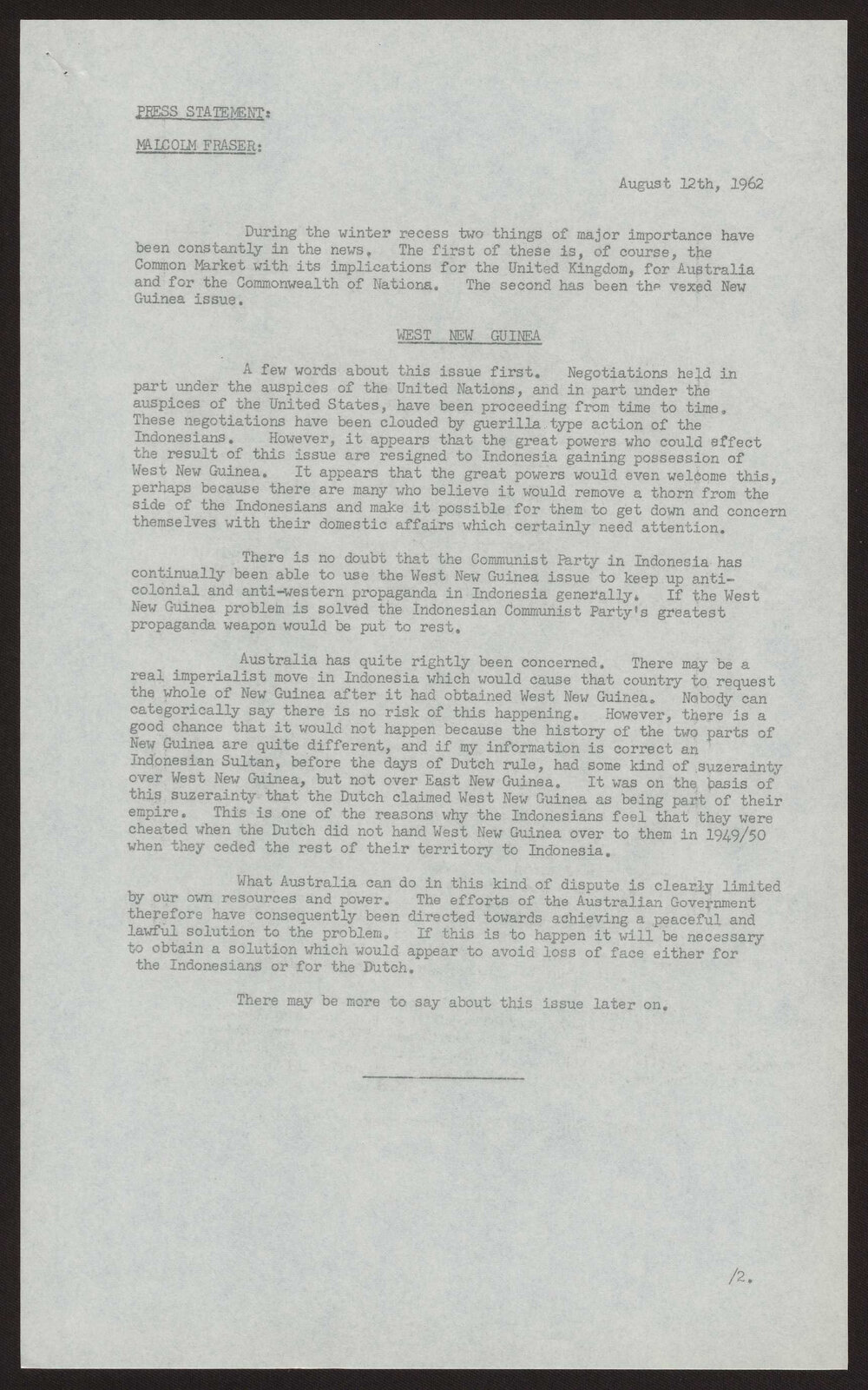 Common market and West New Guinea