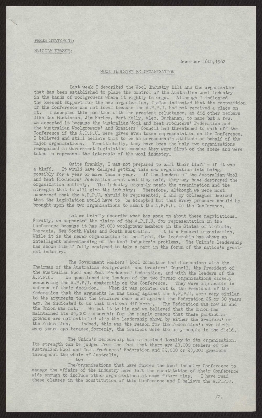 Wool industry re-organisation