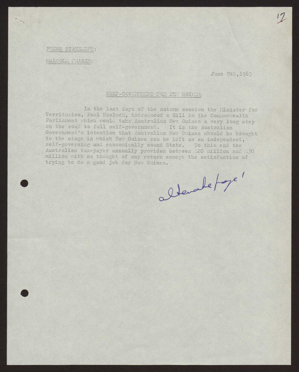 Self-government for New Guinea