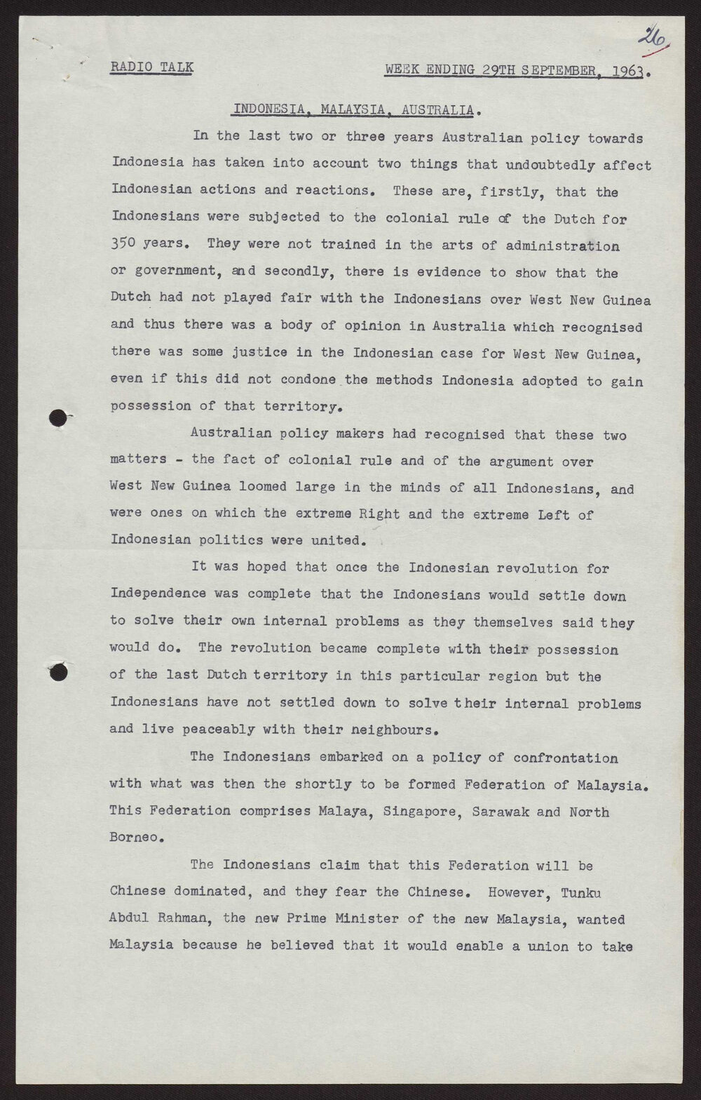 Indonesia, Malaysia and Australia