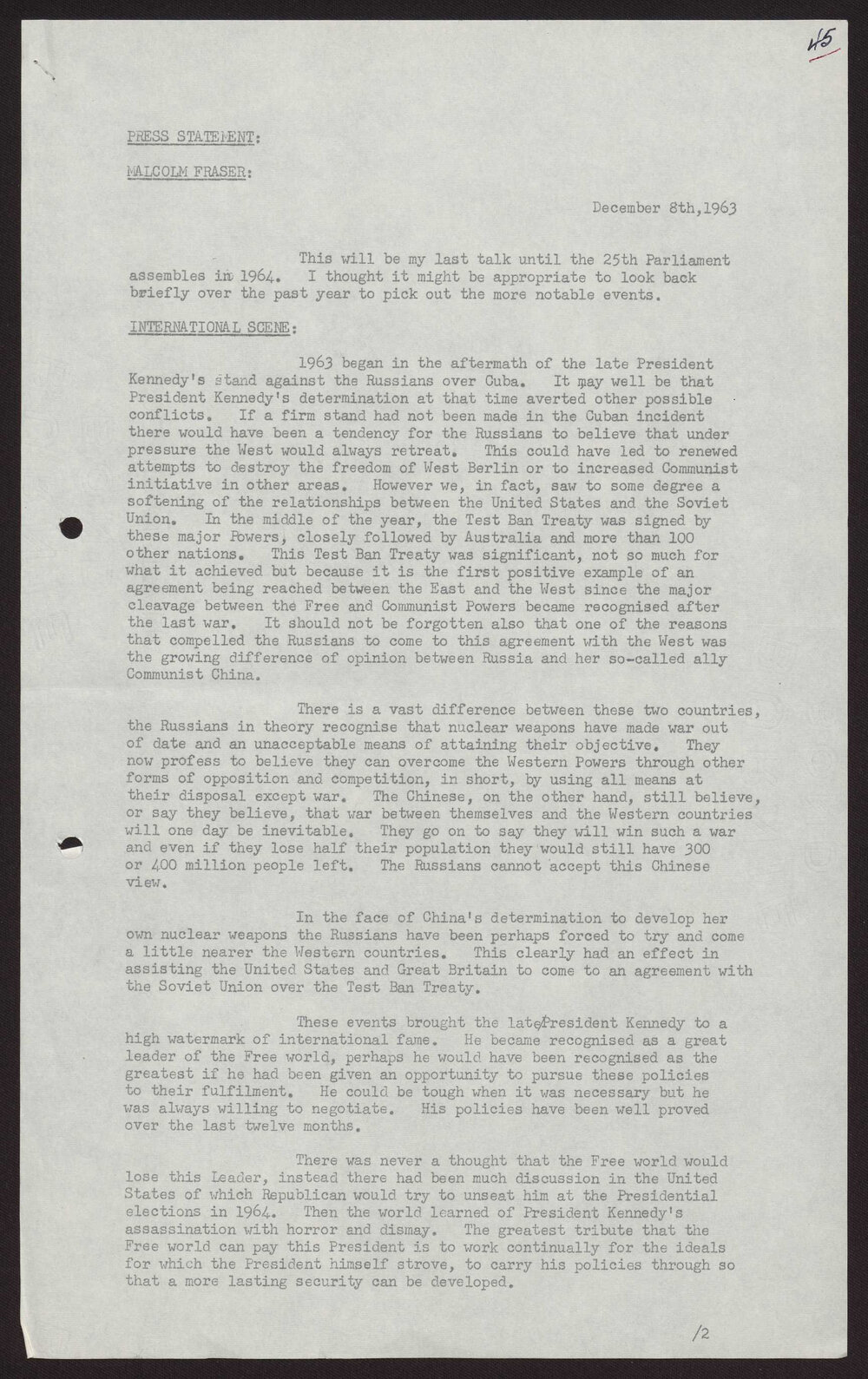 International scene, domestic politics