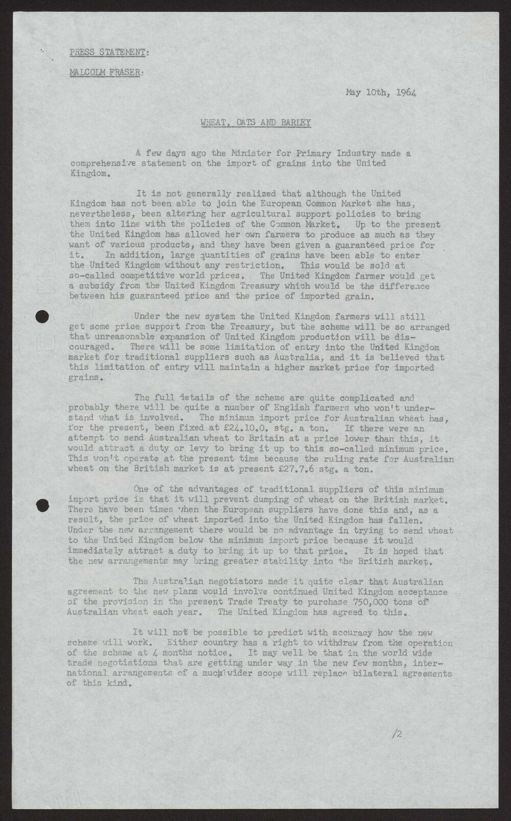 Wheat, oats and barley