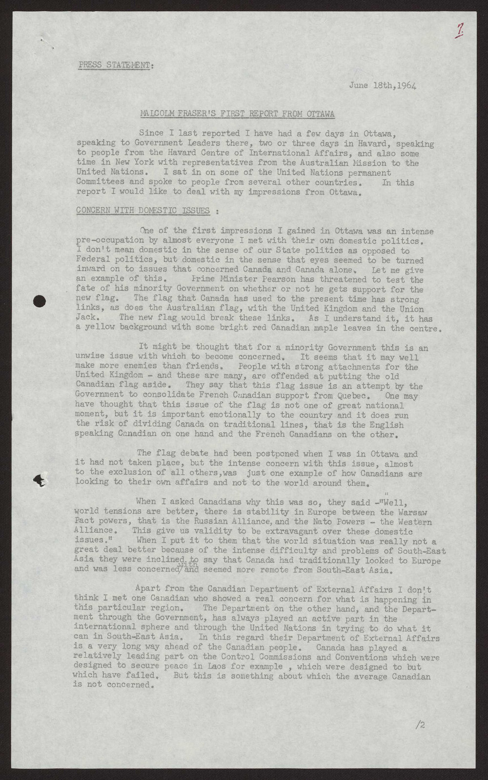 First report from Ottawa