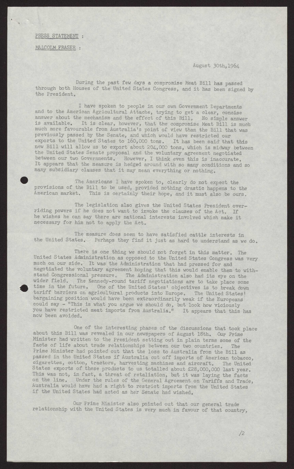 Trade with the United States, meat bill