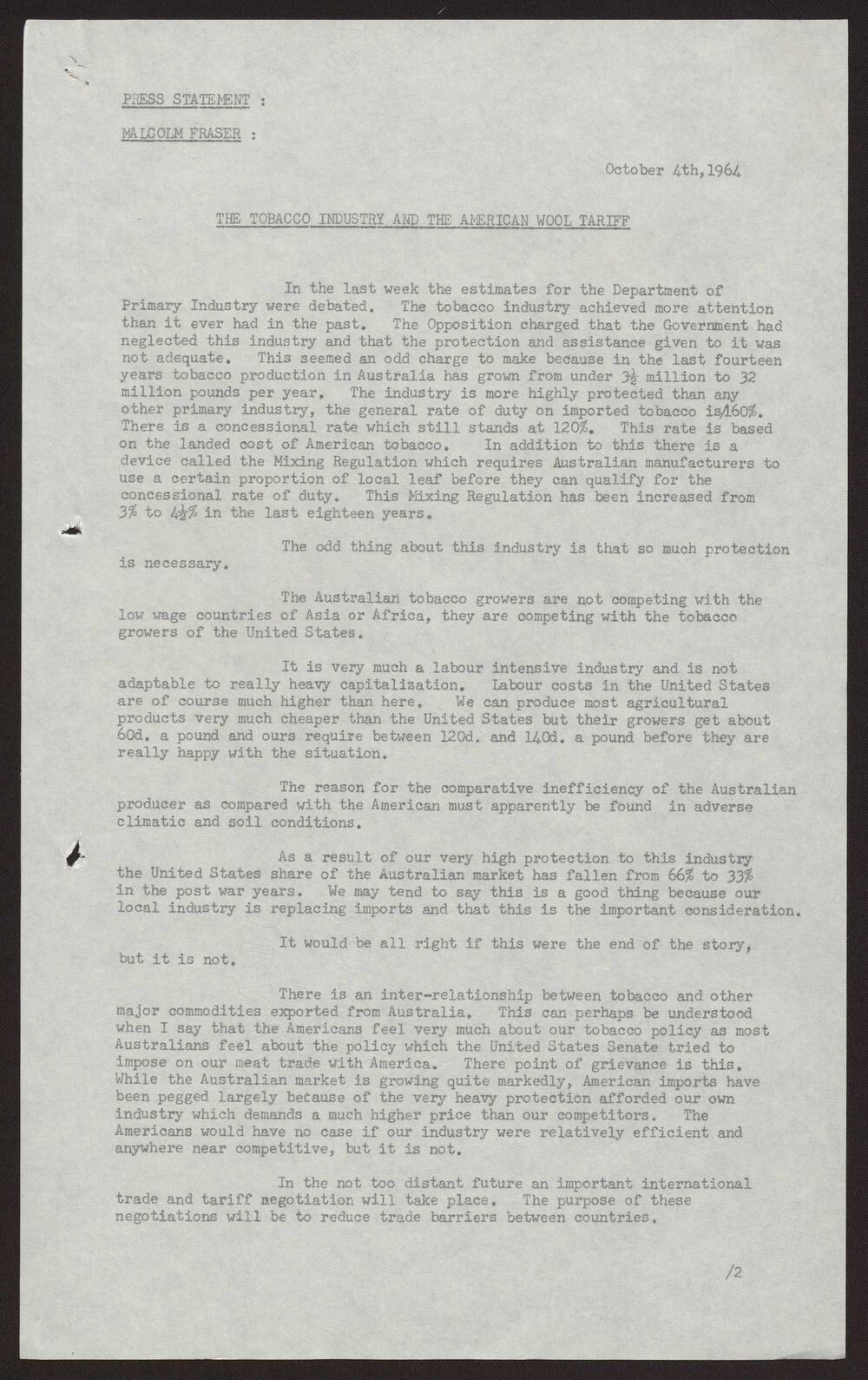 The tobacco industry and the American wool tariff