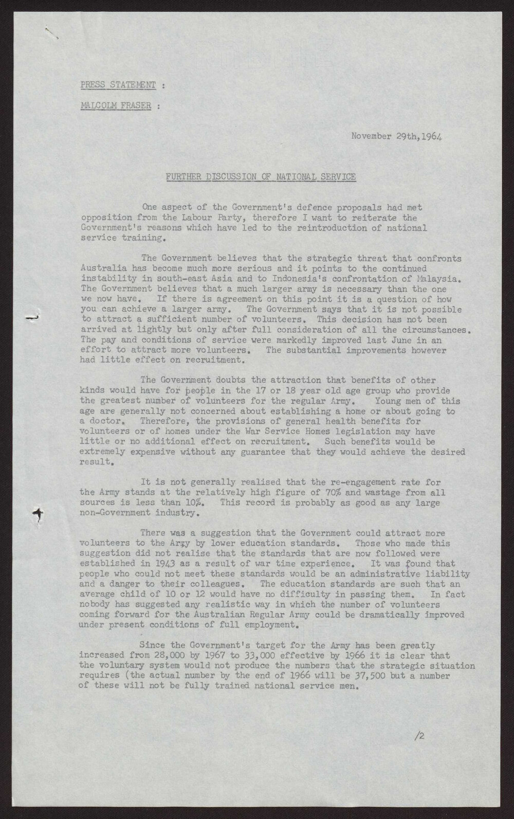 Further discussion of National Service