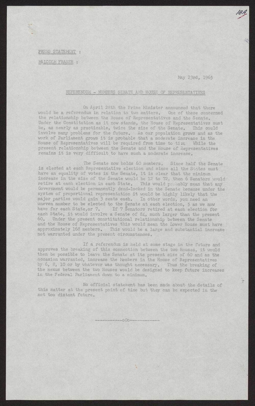 Referendum - numbers in the Senate and House of Representatives