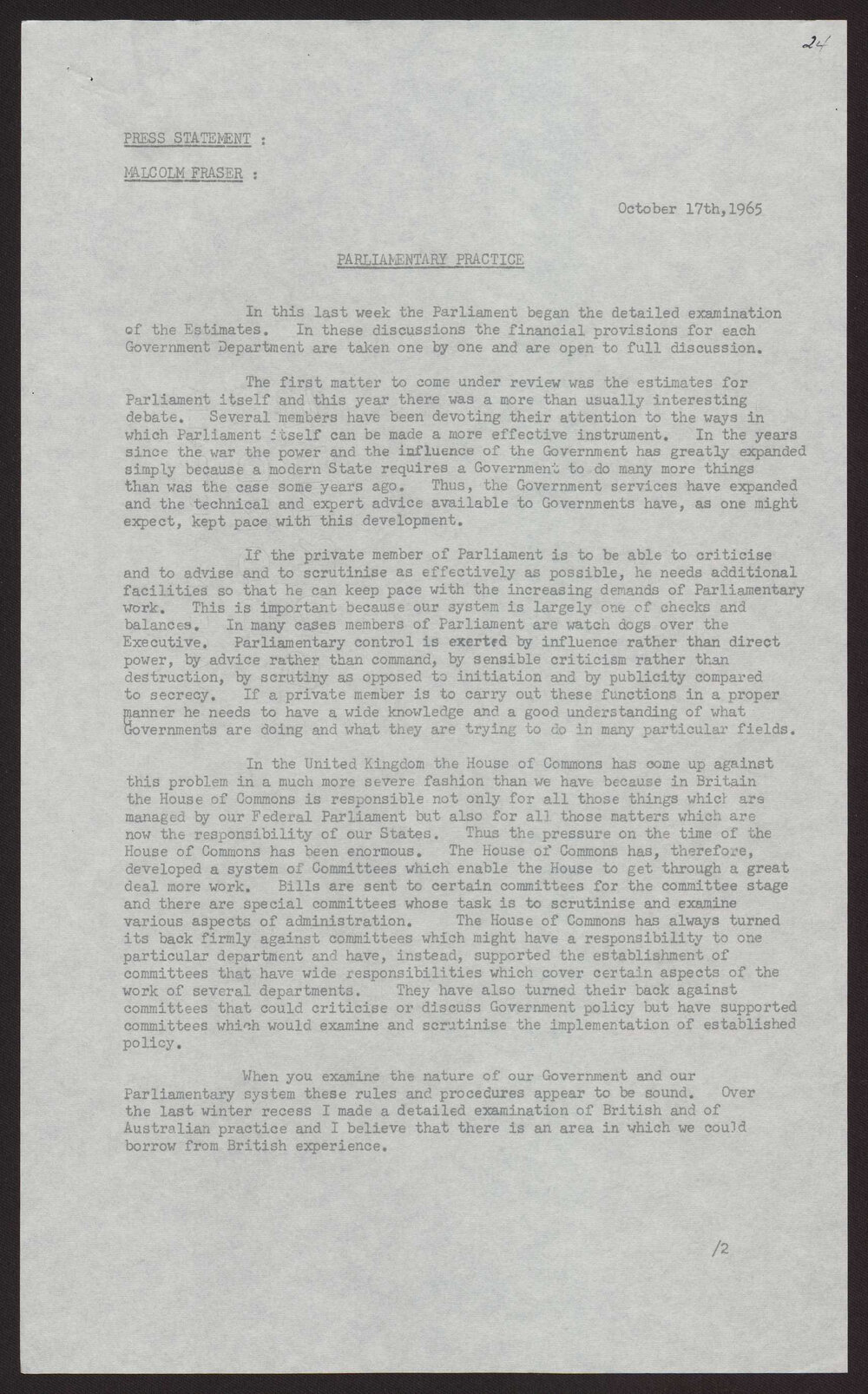 Parliamentary practice, financial committees, committee on tariffs