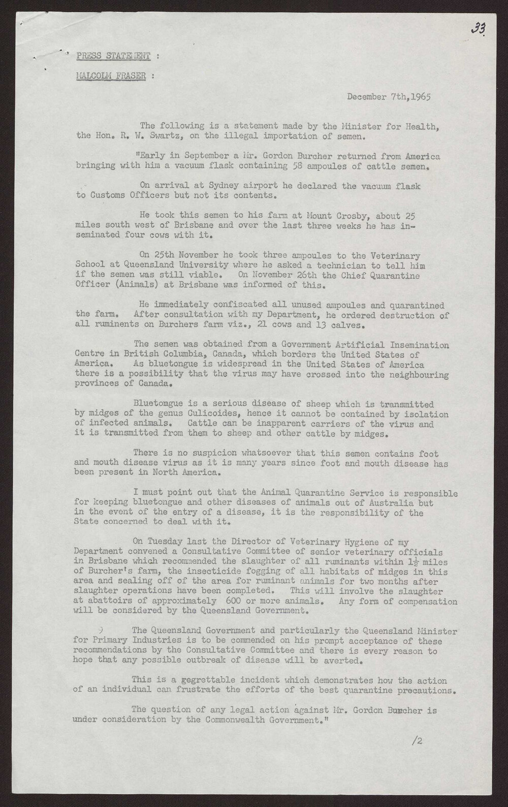 Illegal importation of cattle semen