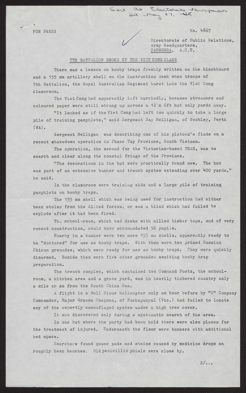 7th Battalion broke up the Viet Cong class