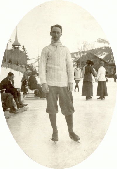 John Neville Fraser ice skating while holidaying in Adelboden, Switzerland.