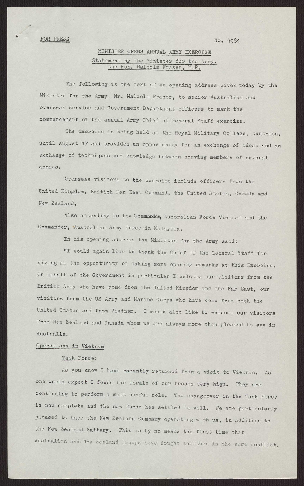 Minister opens annual army exercise