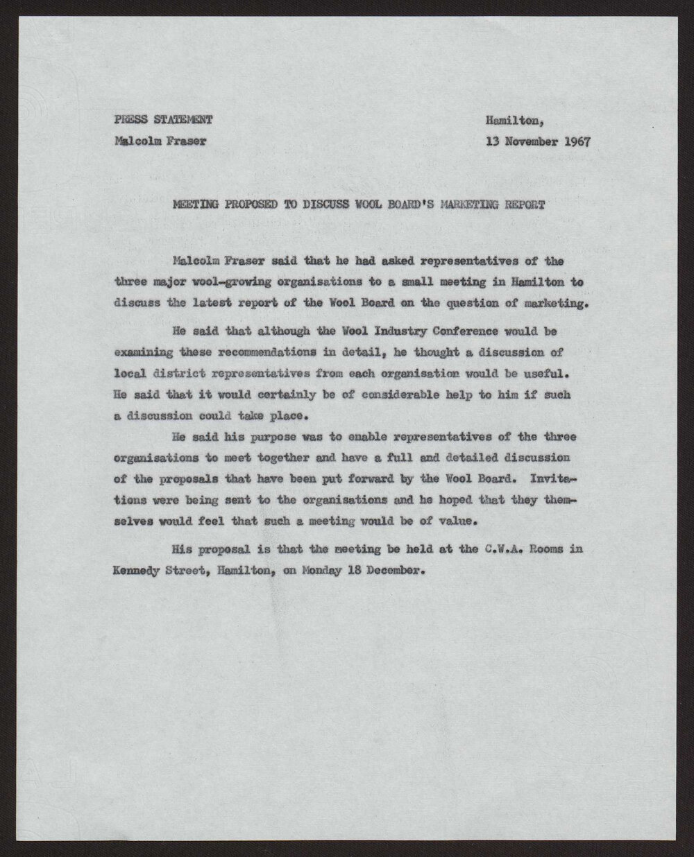 Meeting to discuss wool board's marketing report