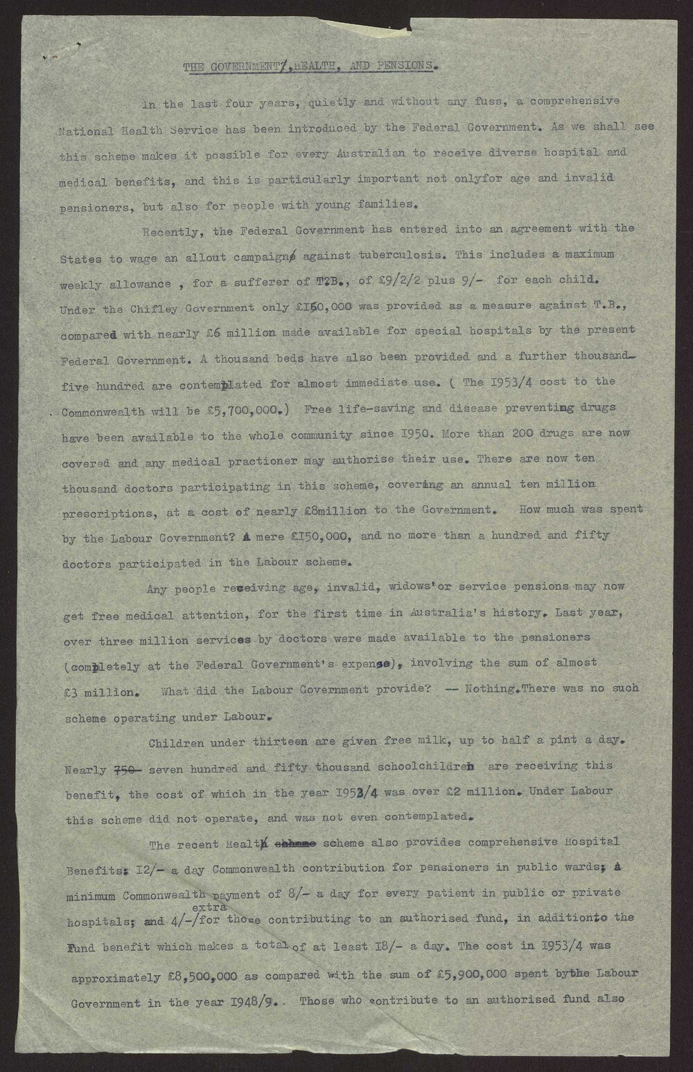 The Government, health and pensions