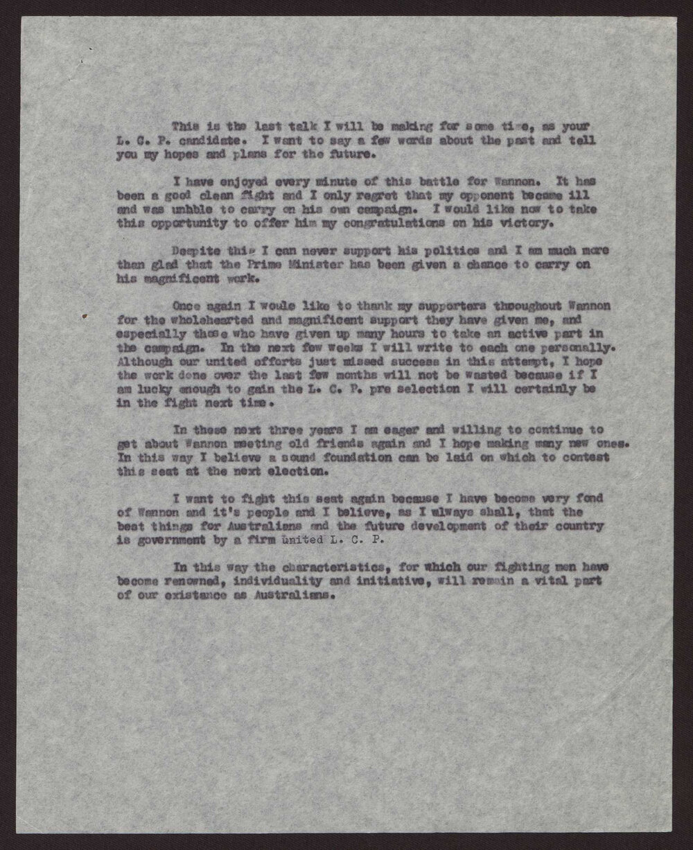 Radio talk, last talk prior to the 1954 election