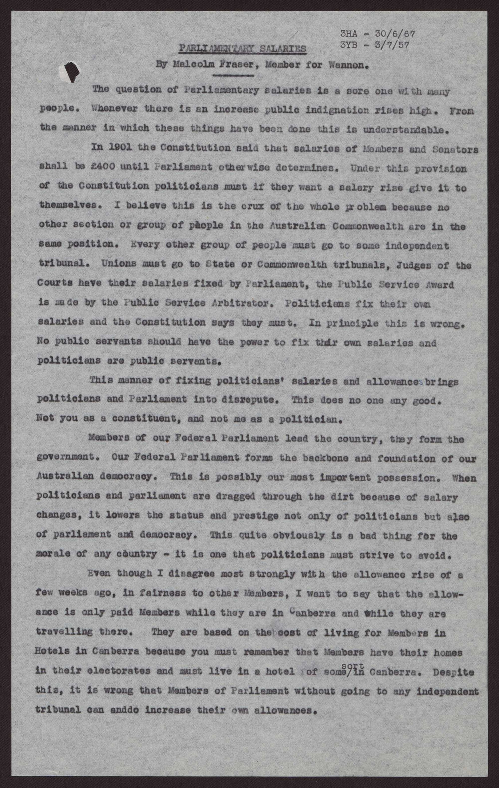 Parliamentary salaries