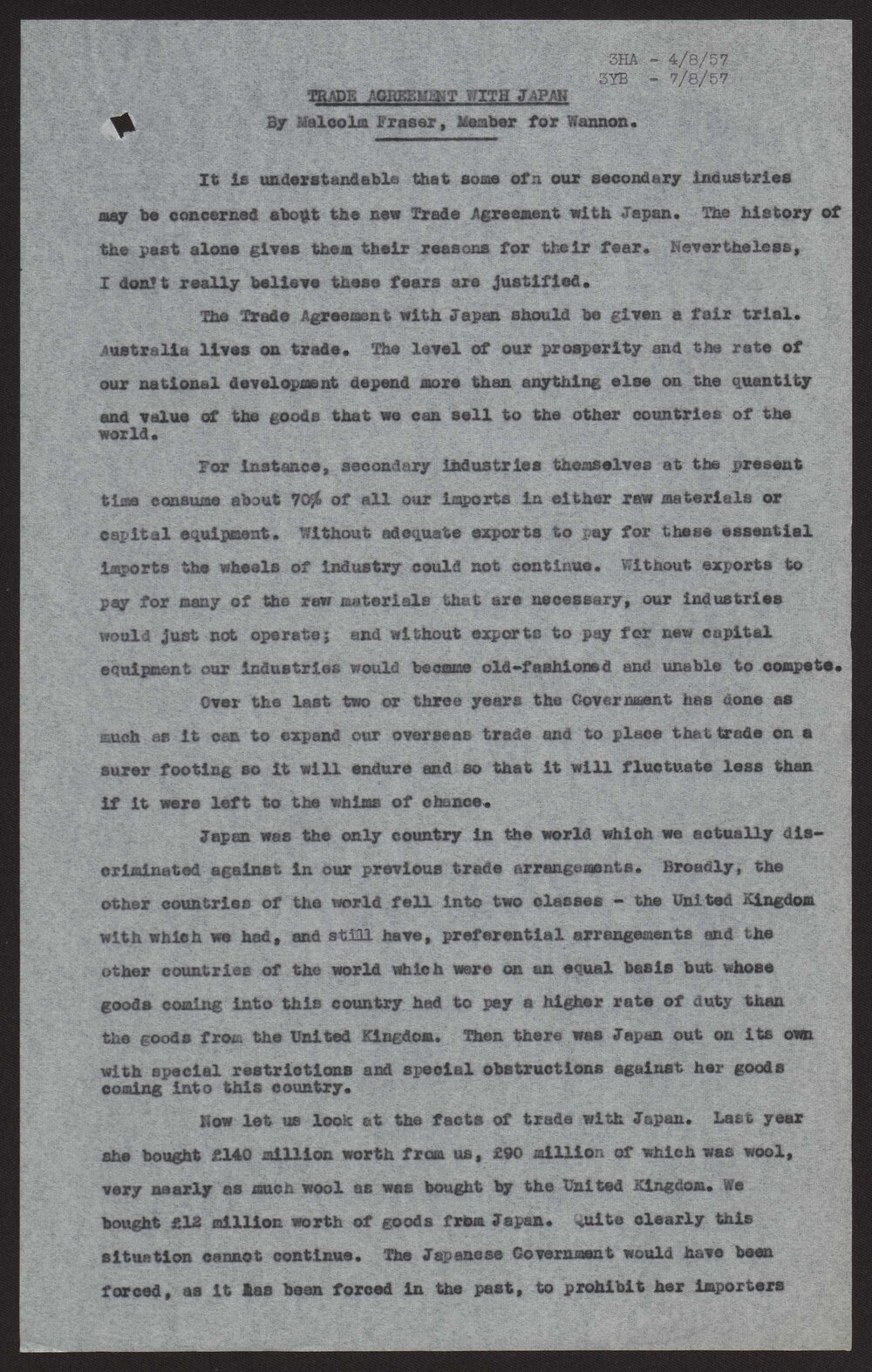 Trade agreement with Japan
