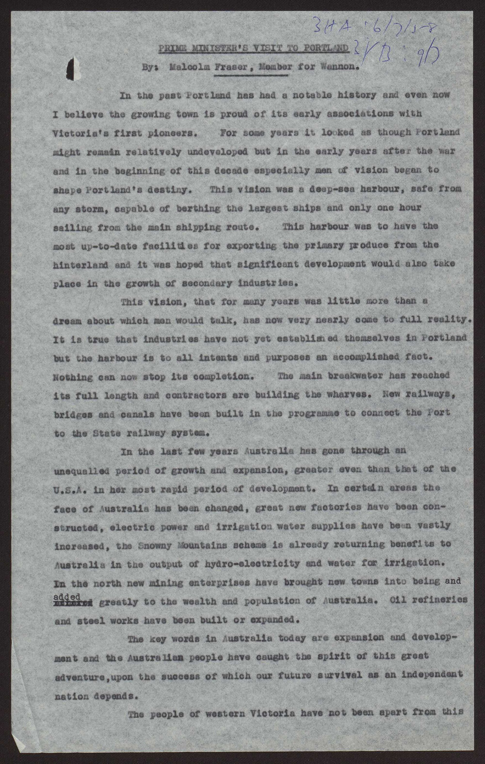 Prime Minister's visit to Portland