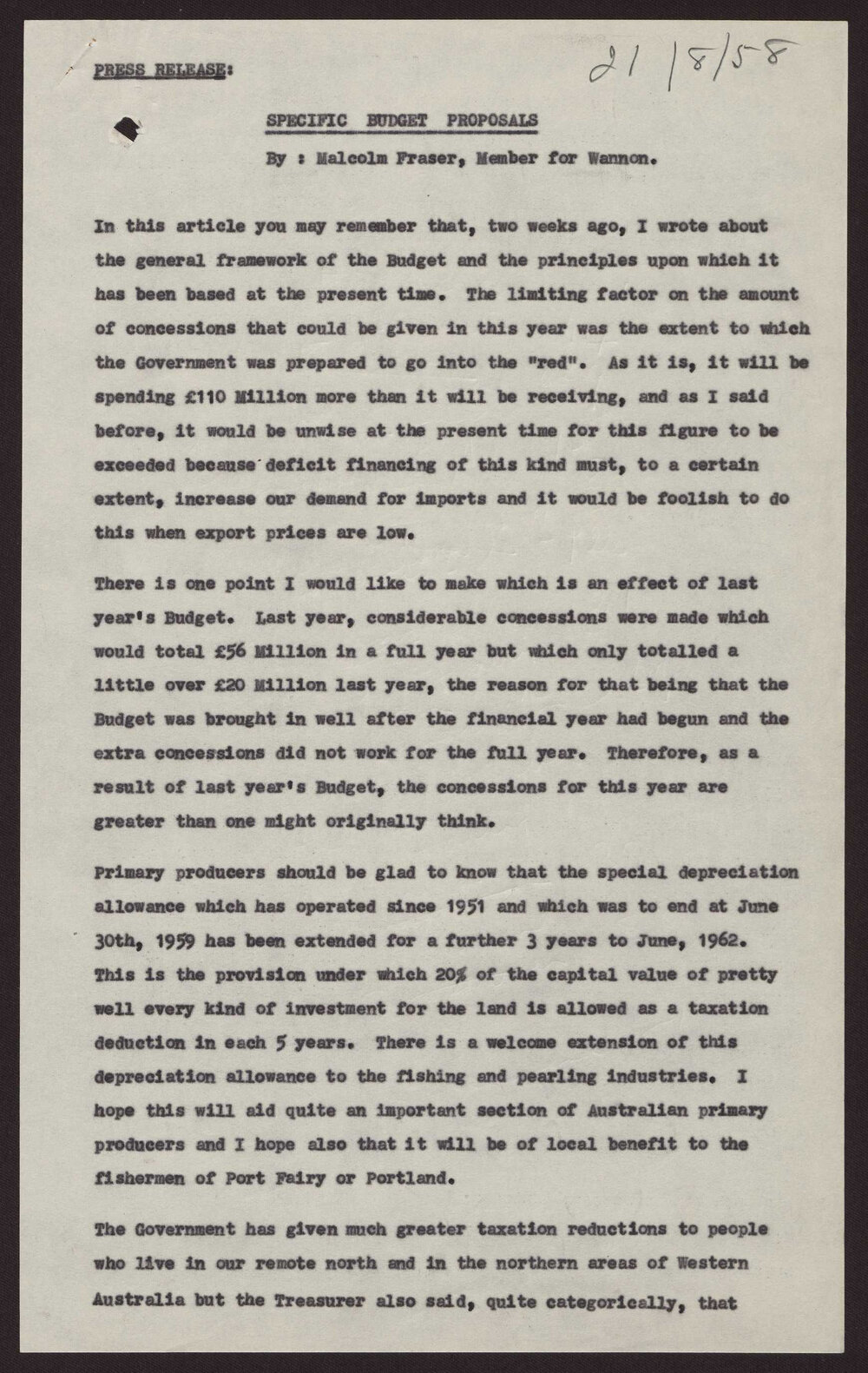 Specific budget proposals