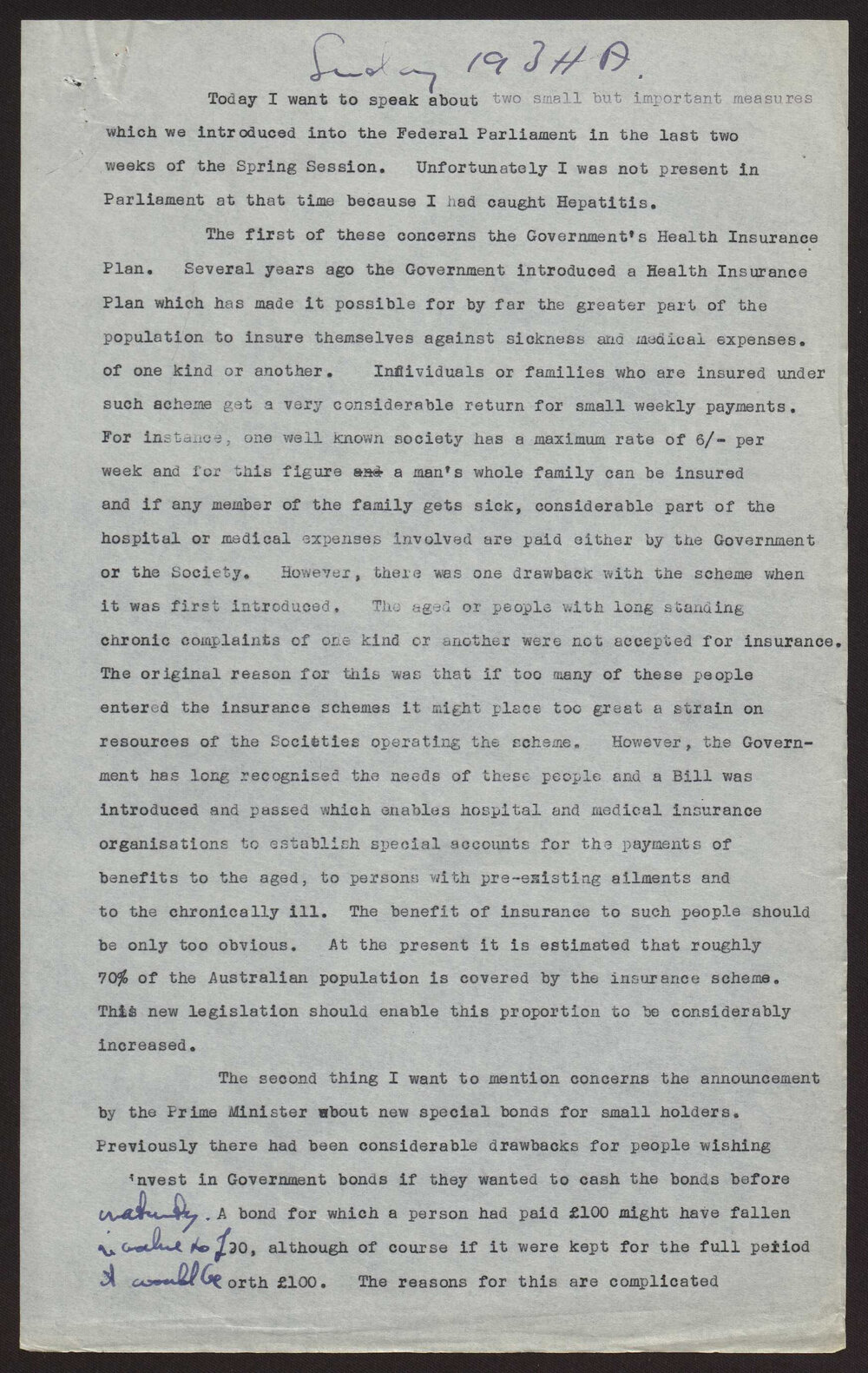 Health Insurance Plan, special bonds for small holders