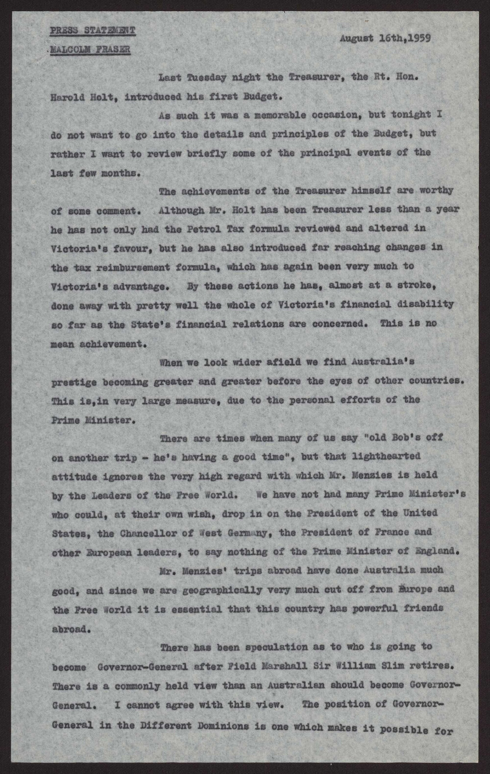 Introduction of the budget