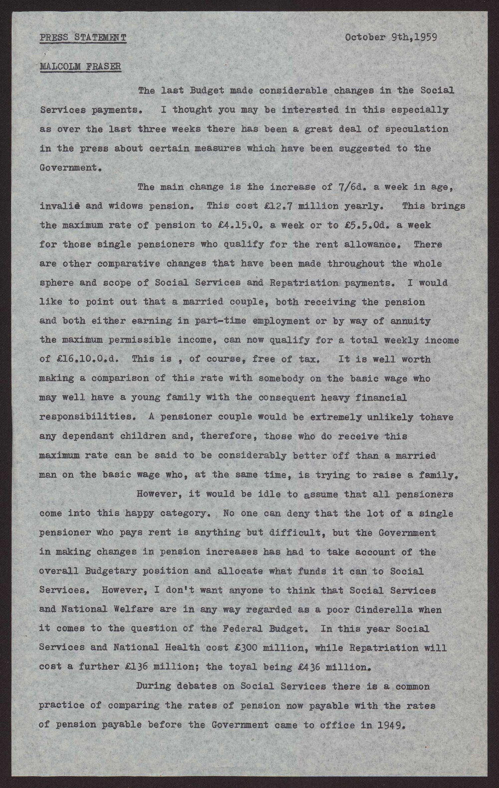 Changes in Social Services payments