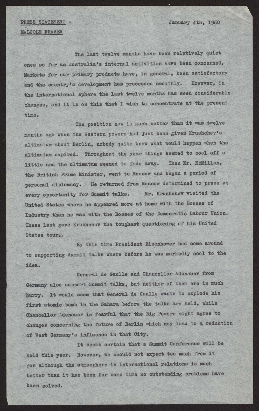 Brief review of past twelve months