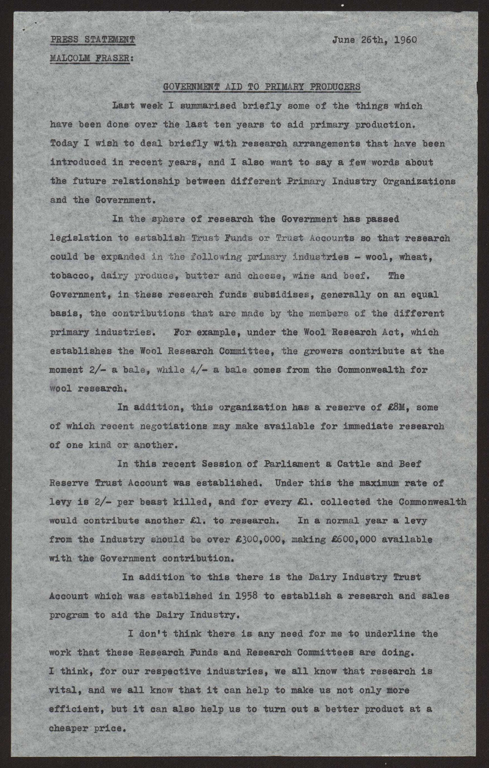 Government aid to primary producers