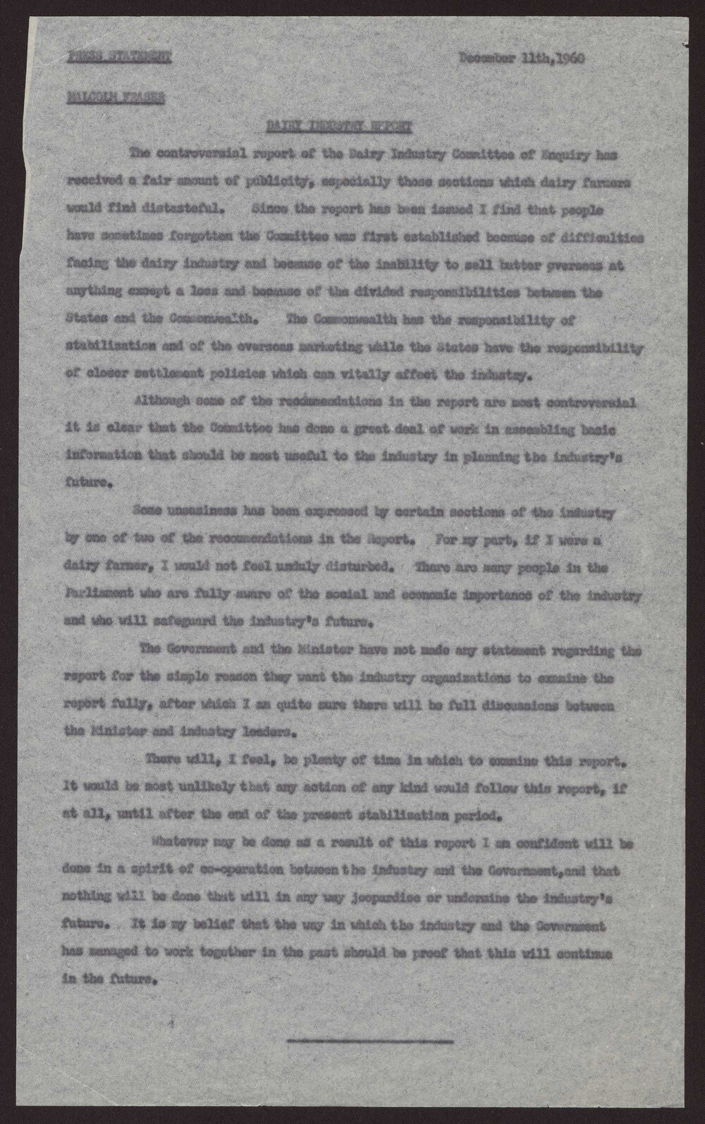 Dairy industry report