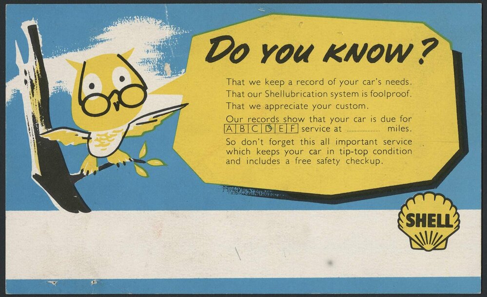 Postcards to advise customers of the need to arrange servicing [11 of many]