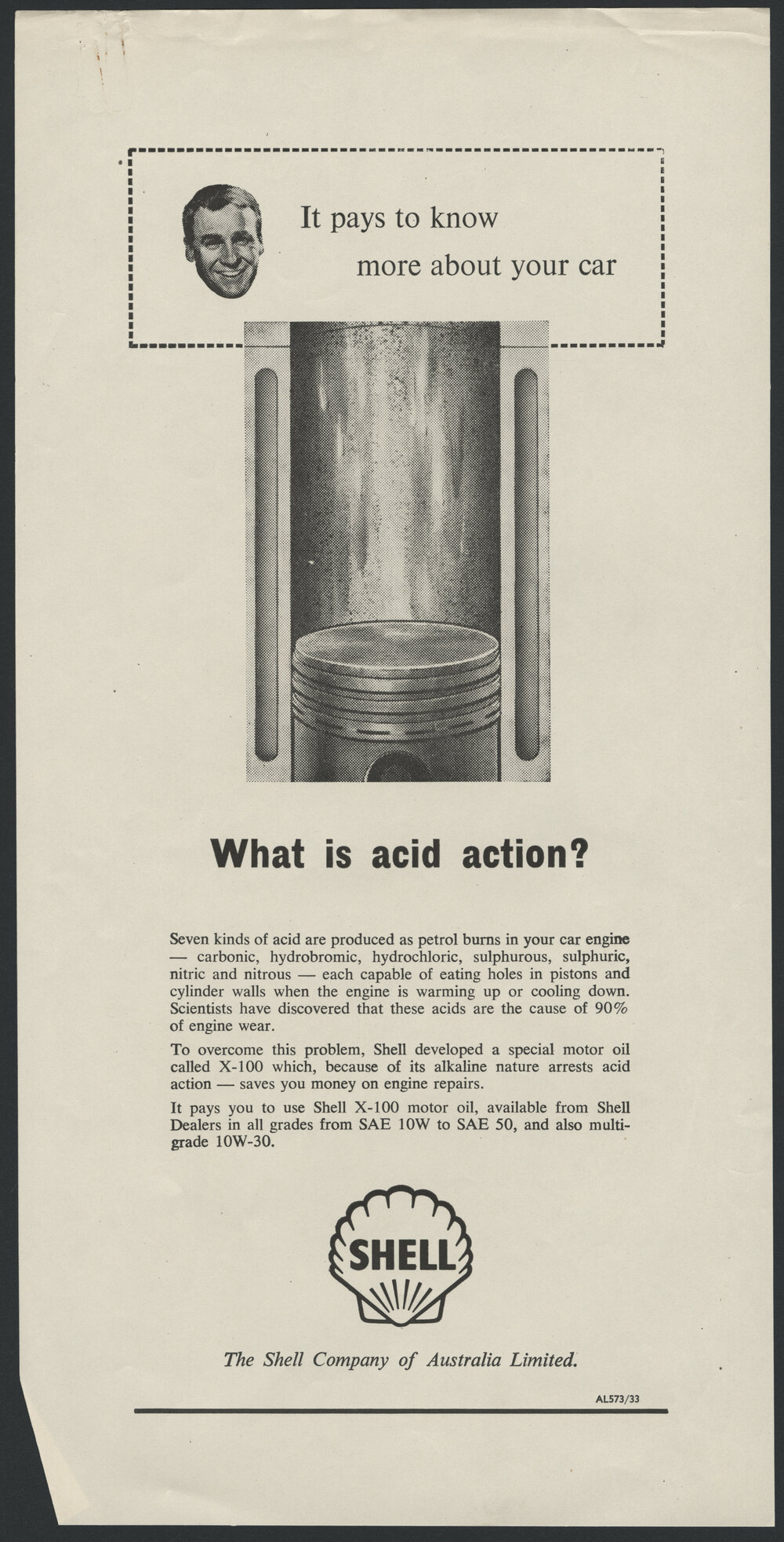 Collection of Shell Advertisements for  Shell X-100 motor oil [8 of many]