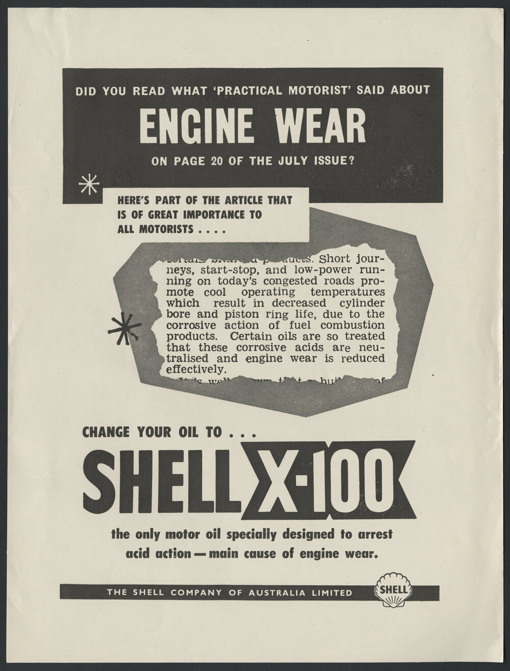 Collection of Shell Advertisements for  Shell X-100 motor oil [11 of many]