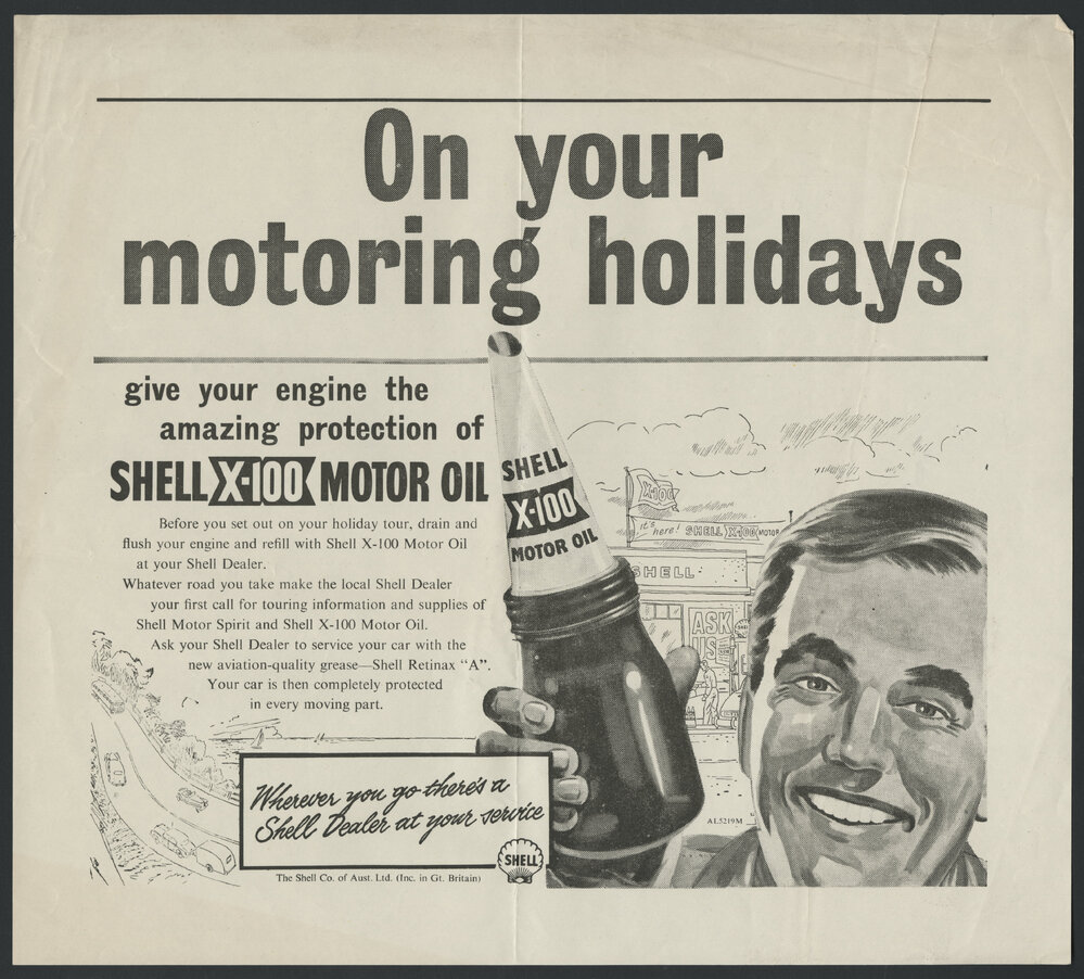 Collection of Shell Advertisements for  Shell X-100 motor oil [17 of many]