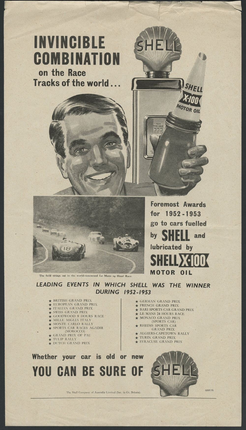 Collection of Shell Advertisements for  Shell X-100 motor oil [24 of many]