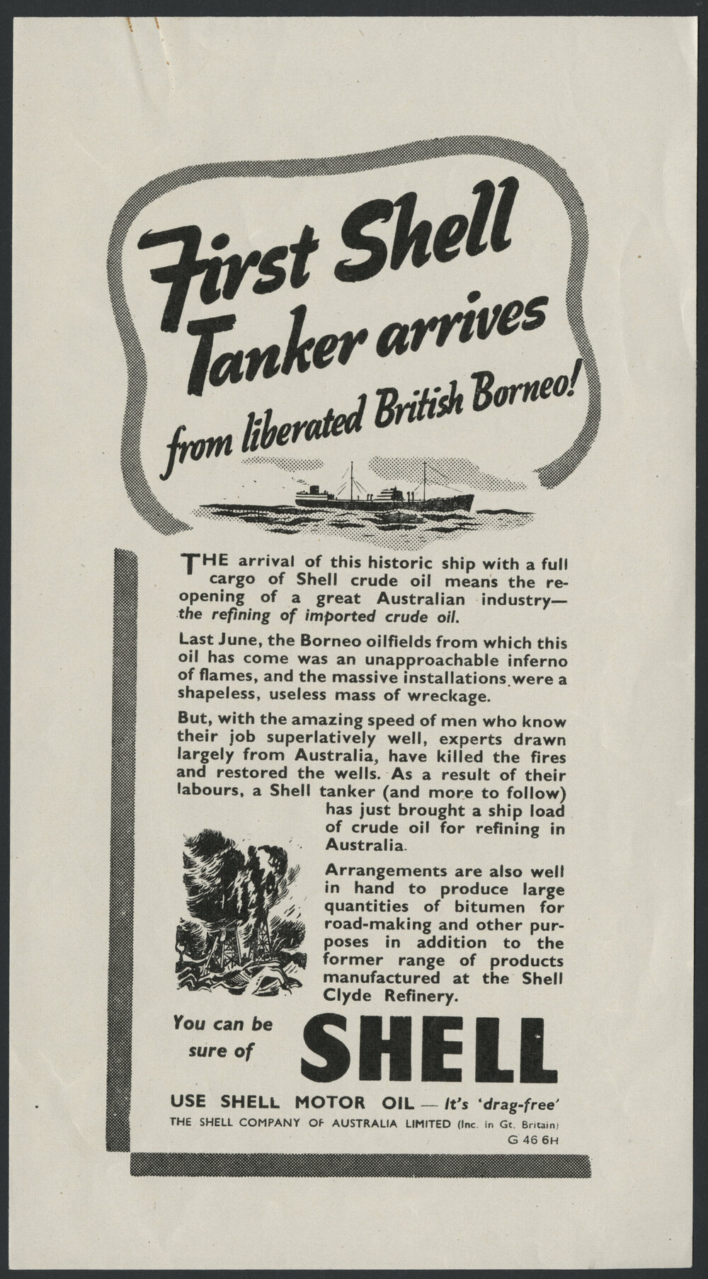 First Shell tanker arrives from liberated British Borneo [1 of many]