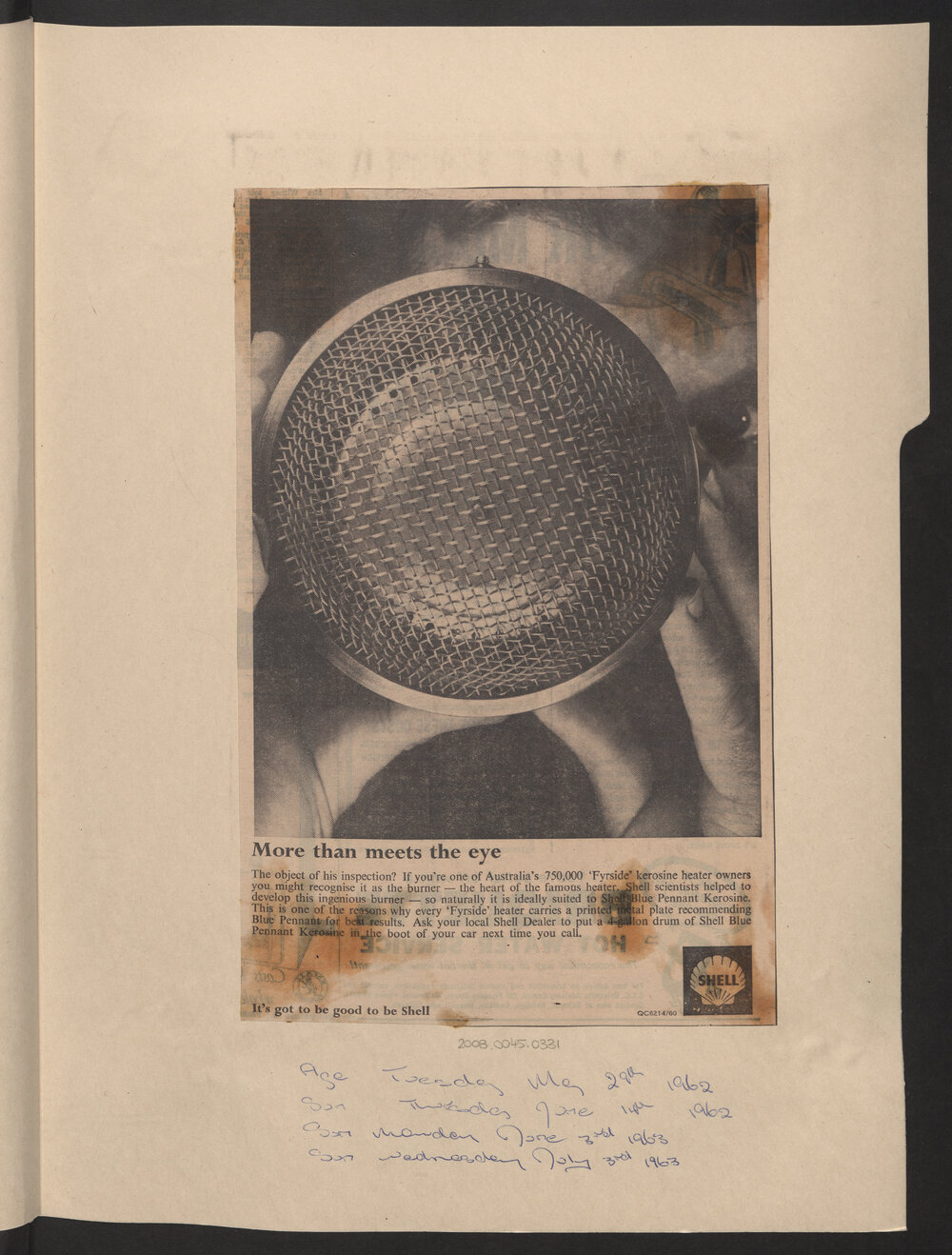 Press cuttings of Shell product advertising [12 of many]