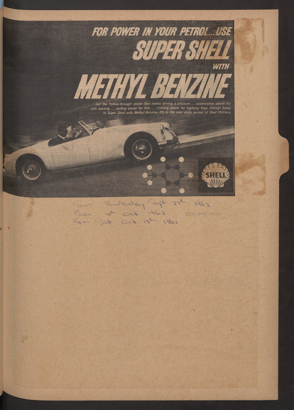 Press cuttings of Shell product advertising [25 of many]