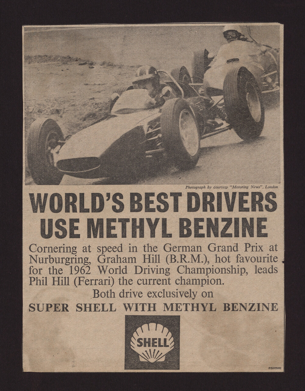 Press cuttings of Shell product advertising [36 of many]