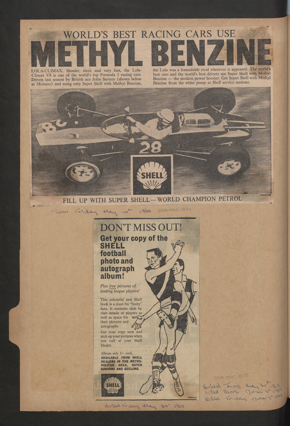 Press cuttings of Shell product advertising [56 of many]