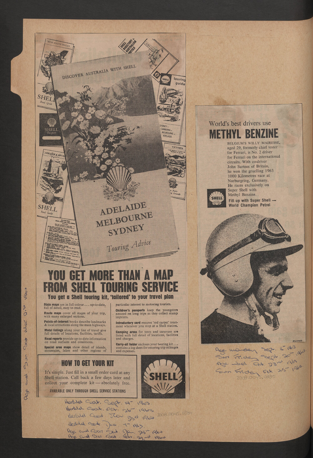 Press cuttings of Shell product advertising [65 of many]