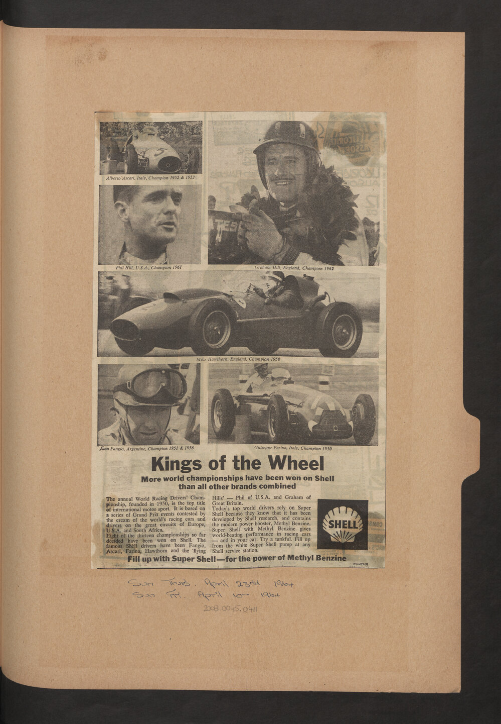 Press cuttings of Shell product advertising [92 of many]