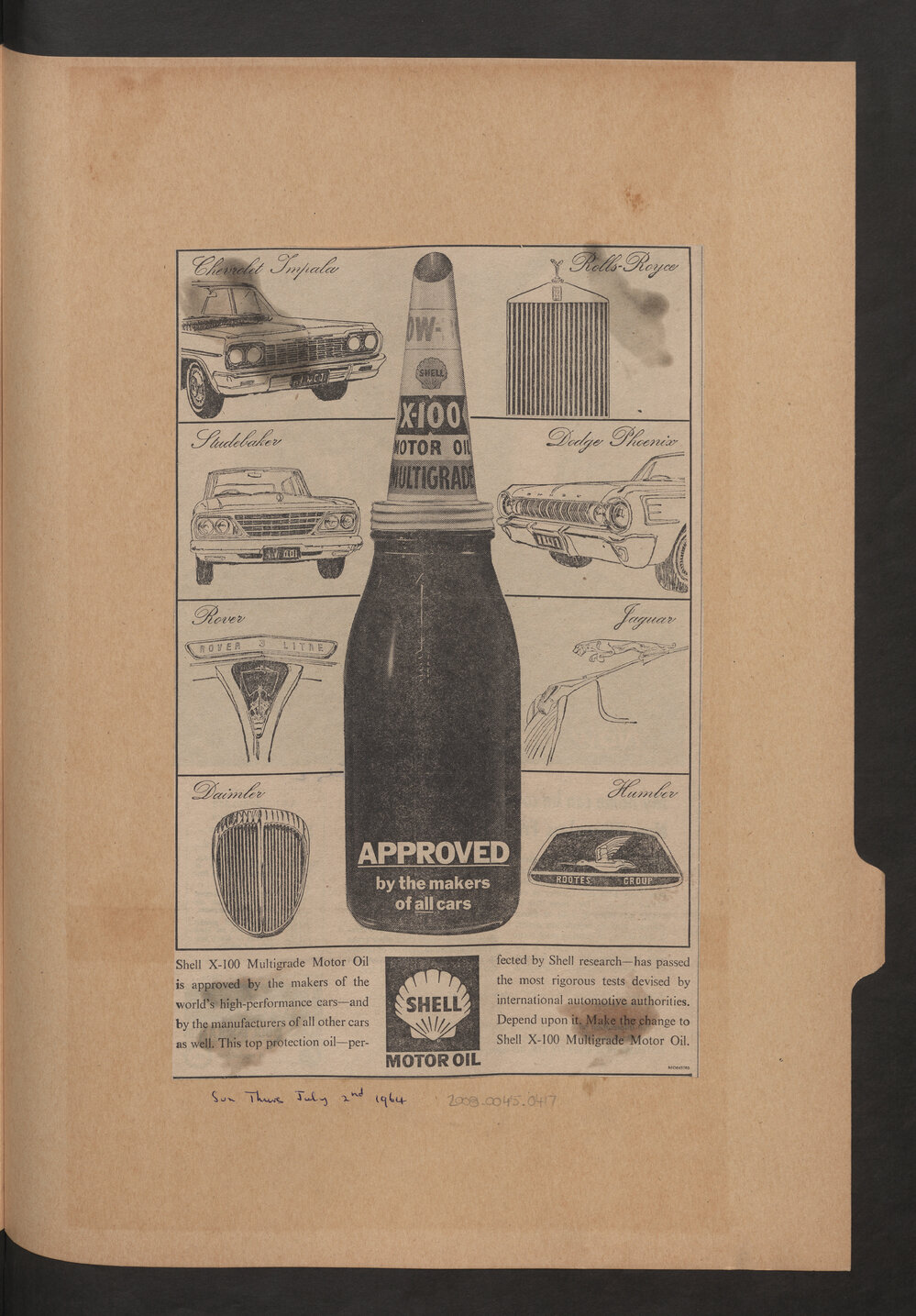 Press cuttings of Shell product advertising [98 of many]