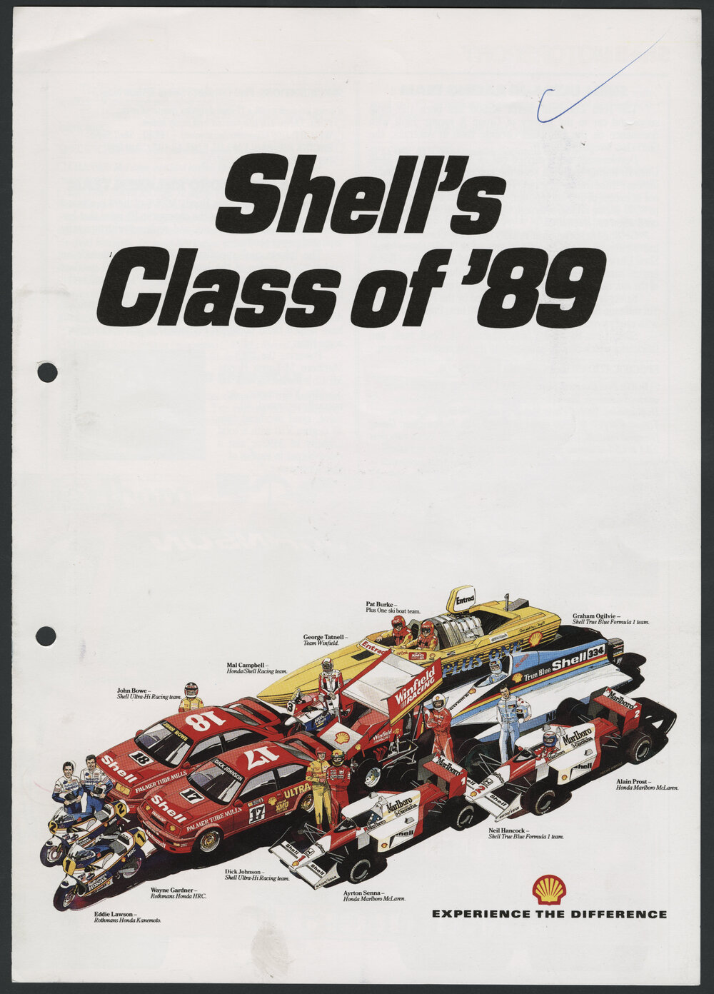 Advertisement for Shell Ultra Hi - Hi-Octane Unleaded; Shell's Class of 89 [racing team]; Shell and Ferrari History in the making 1950-