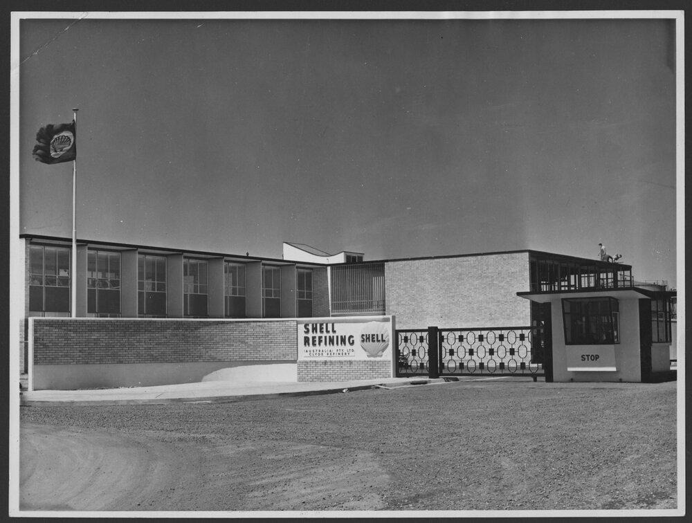 Photographs of Clyde Refinery entrance, administrative and staff amenities buildings, 1960s [4 of many]