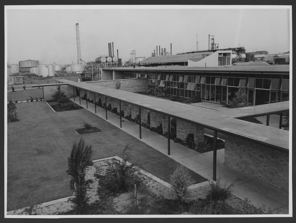 Photographs of Clyde Refinery entrance, administrative and staff amenities buildings, 1960s [7 of many]