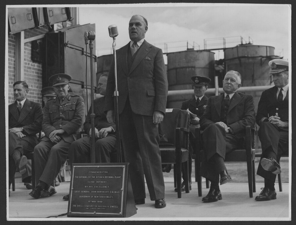 Photographs of the Governor of New South Wales, His Excellency, Lieut. General John Northcote at the Opening of the Bitumen Refining Plant at Clyde Refinery, 6th May 1948 [1 of many]