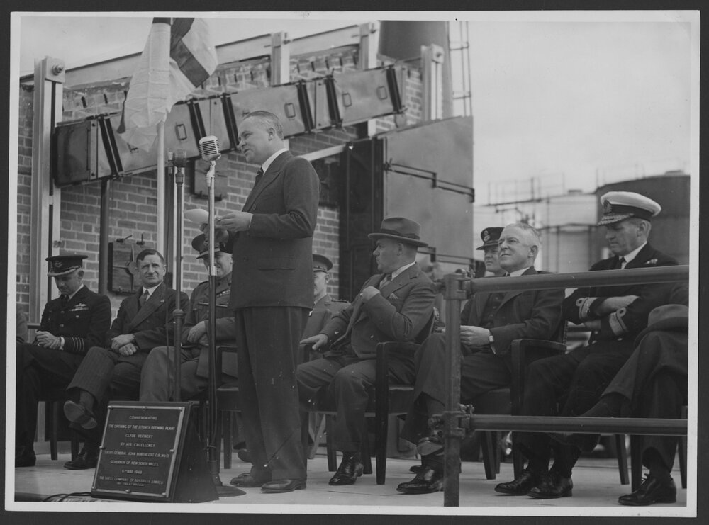 Photographs of the Governor of New South Wales, His Excellency, Lieut. General John Northcote at the Opening of the Bitumen Refining Plant at Clyde Refinery, 6th May 1948 [2 of many]