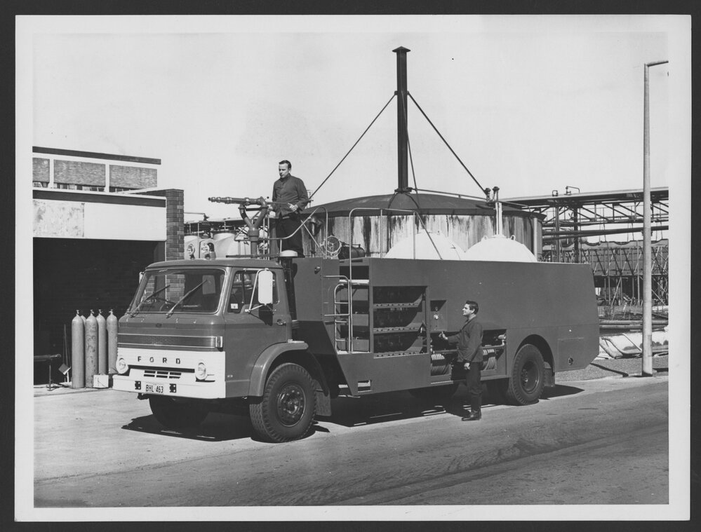 Photographs of fire fighting demonstrations and equipment at Clyde, April 1971 [1 of many]